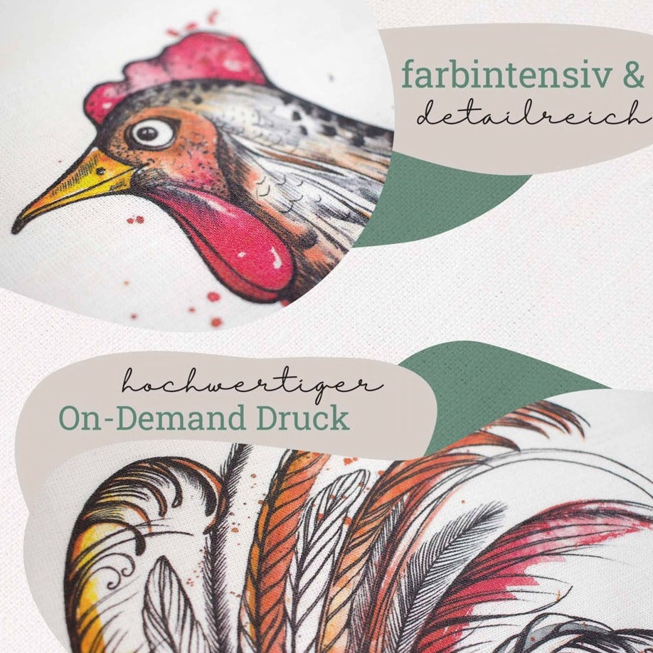 Tea Towel - Rooster - 🌿 Half linen kitchen towel (55% linen / 45% cotton)