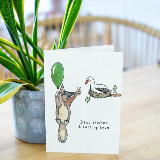 Duck billed Platypus - Blank Greeting card- "Best Wishes & Lots of Love"