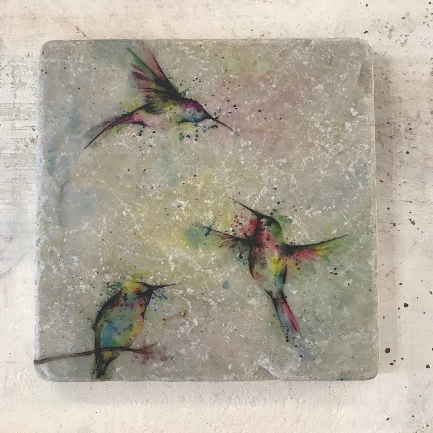 Naturstein-Kunstfliese „Kolibris“
