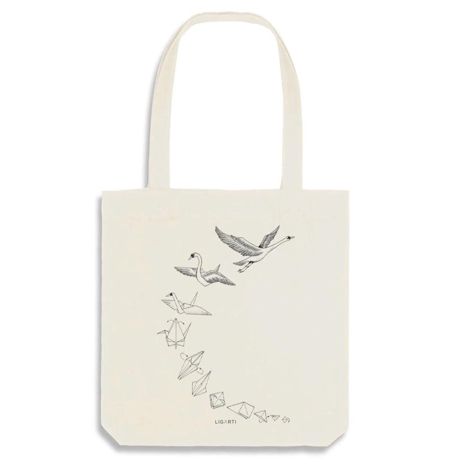 Bolsa de yute – Cisnes Origami – Algodón RECICLADO.