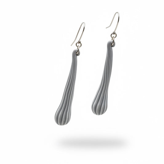 “White Botanics” 925 STERLING SILVER - handmade Grey pinstripe marrow earrings - by Stephanie Fraselle - Artisan Jewellery Design