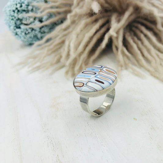 “ Beaches” Round Adjustable 22mm ring by Stephanie Fraselle - Artisan Jewellery Design