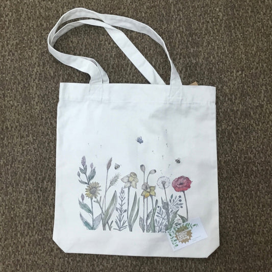 Jute bag - Flower Meadow - RECYCLED cotton.