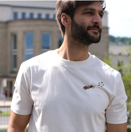Best Organic cotton Adult Super Soft T-shirt - Embroidered - AstroWoof the Space Dog