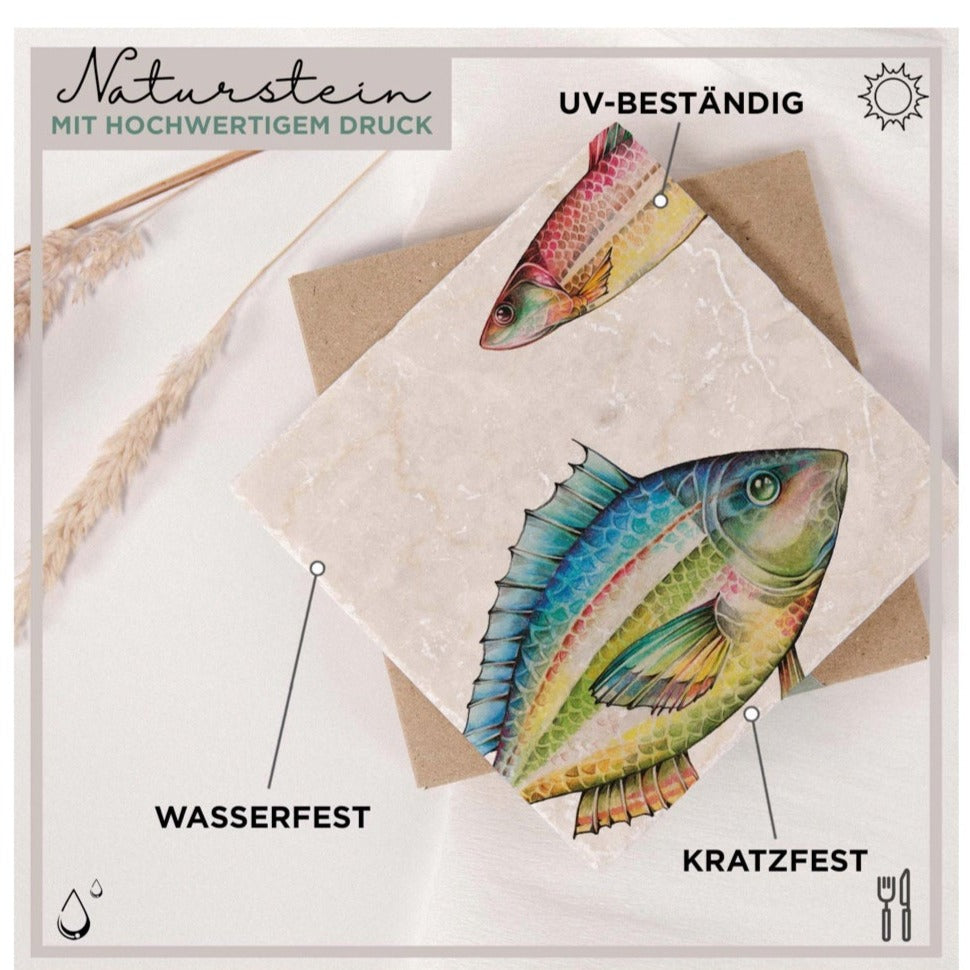 Natural stone art tile “Fish Duo Rubin”