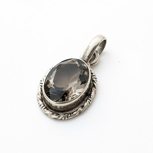 925 Solid Sterling silver pendant 1 1/4 long| 5CT. Smoky Topaz