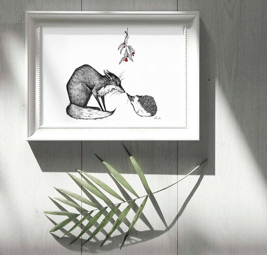 Premium Art Print - Mistletoe kiss Fox and the Hedgehog