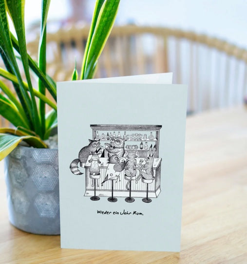 Animal Bar- "Wieder ein Jahr Rum"- Blank Greeting card- ("Another year of rum")"