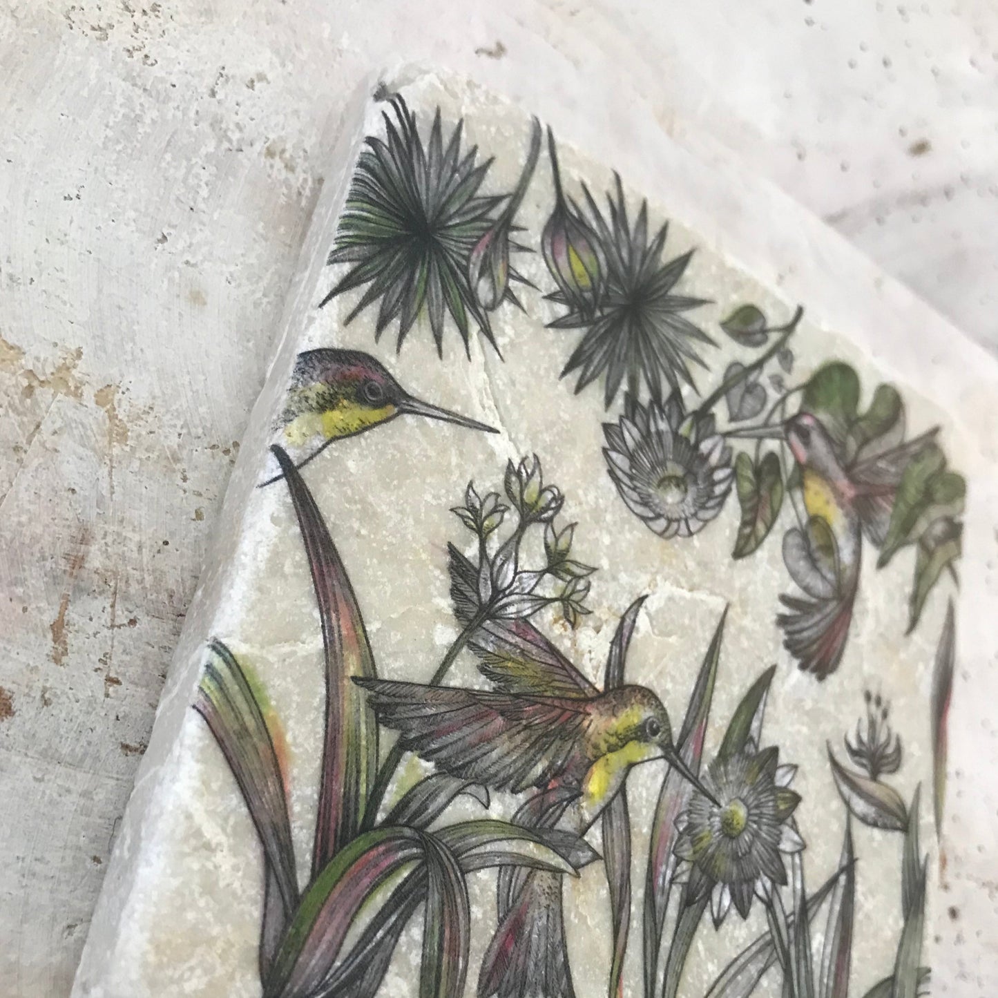 Natural stone art tile “Hummingbirds ”
