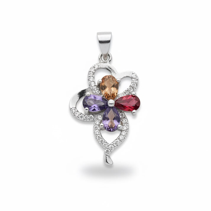 Amethyst Multi Gemstone 925 Solid Sterling Silver Pendant 3cm Long