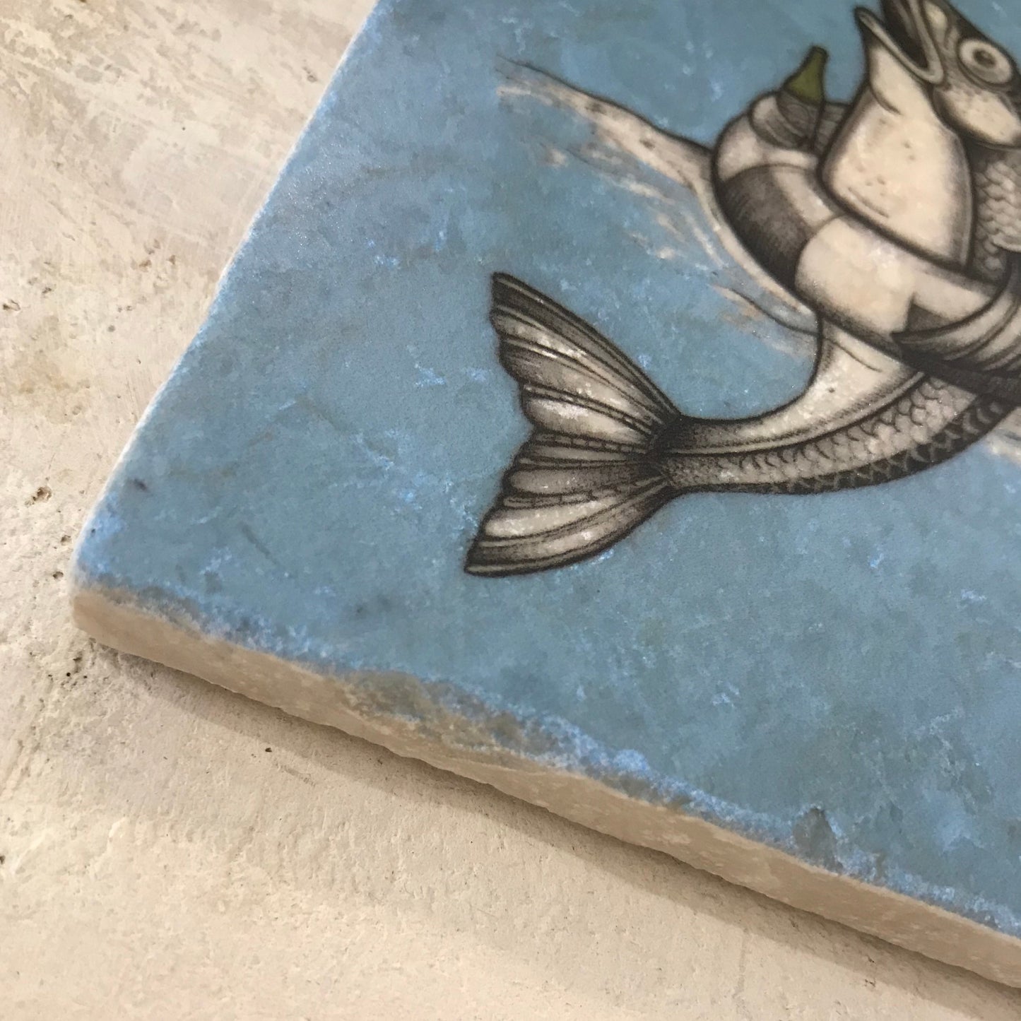 Natural stone art tile “Bernard the Dolphin”
