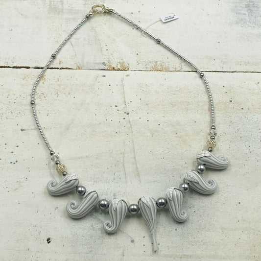 “White Botanics” Pin Stripe Eggplants ~beaded necklace by Stephanie Fraselle - Artisan Jewellery Design