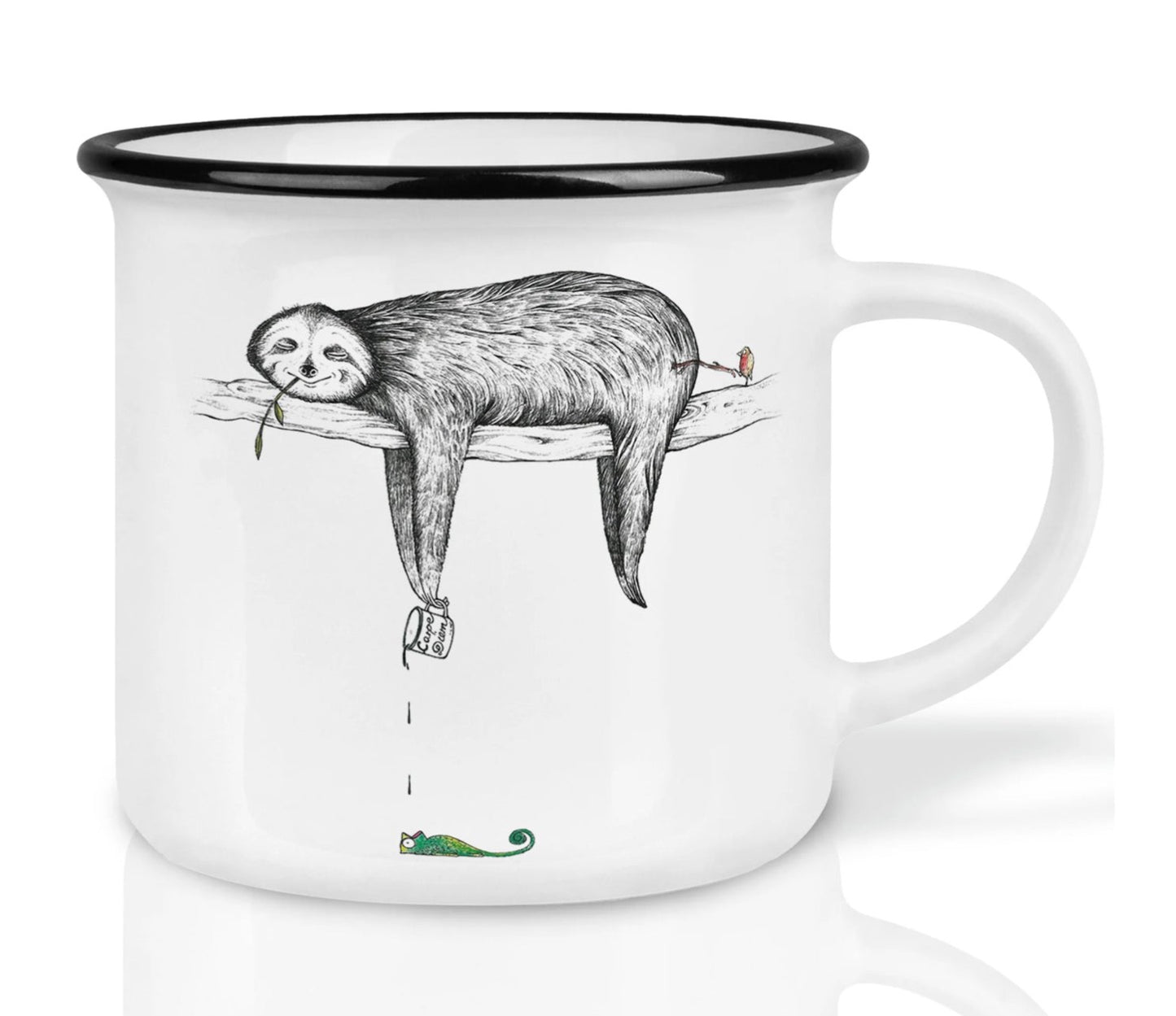 Carpe Diem sloth ceramic mug, hand-finished in Germany, whimsical design by Hanna