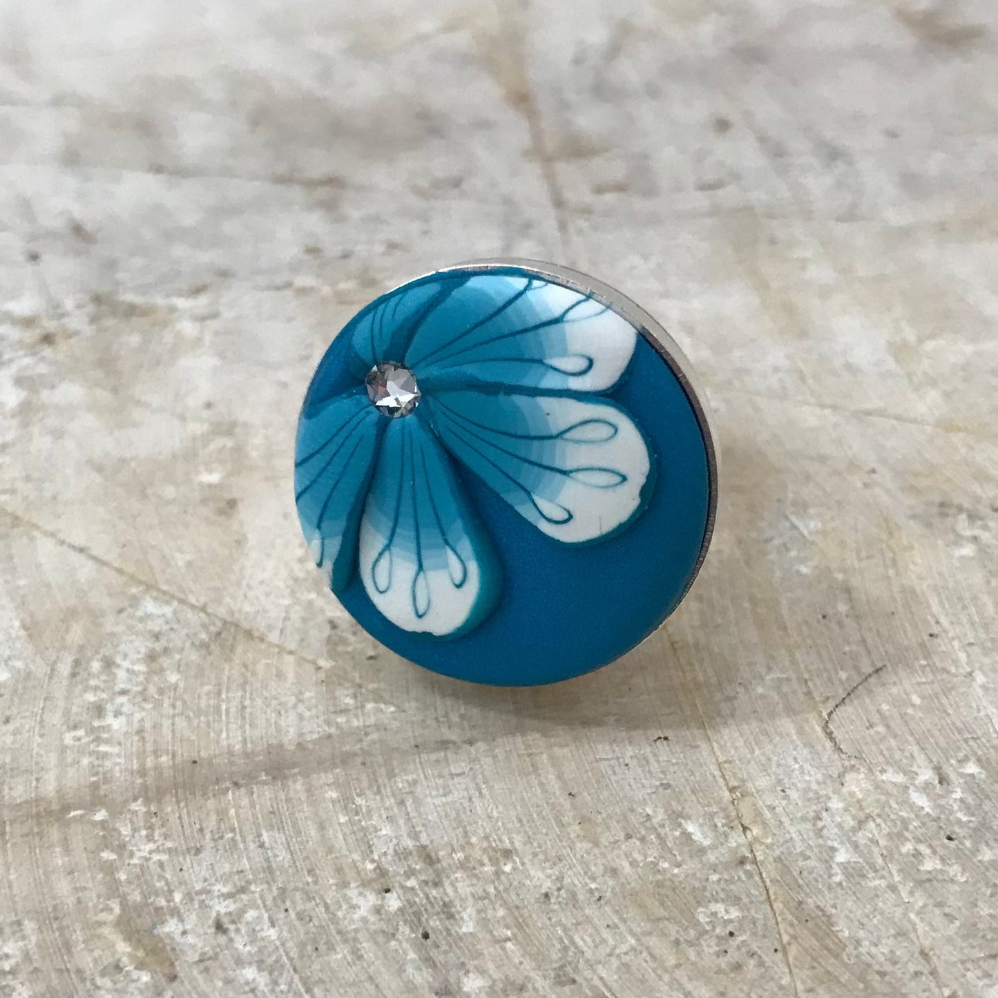 “Tranquil waters” Floral Ocean Round Adjustable 22mm ring by Stephanie Fraselle - Artisan Jewellery Design