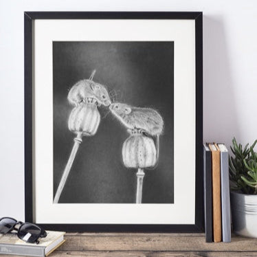 LIMITED EDITION PRINTS - Harvest Mice on Poppy Heads A4 - Fine art Giclee