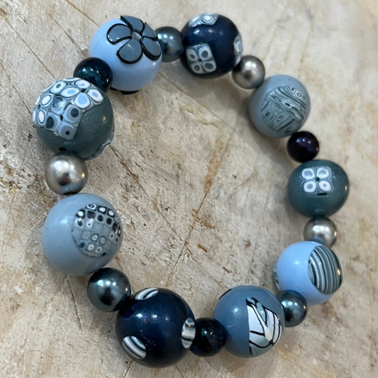 Blue Denim Handcrafted Beaded Bracelet - by Stephanie Fraselle. Artisan Jewellery Design