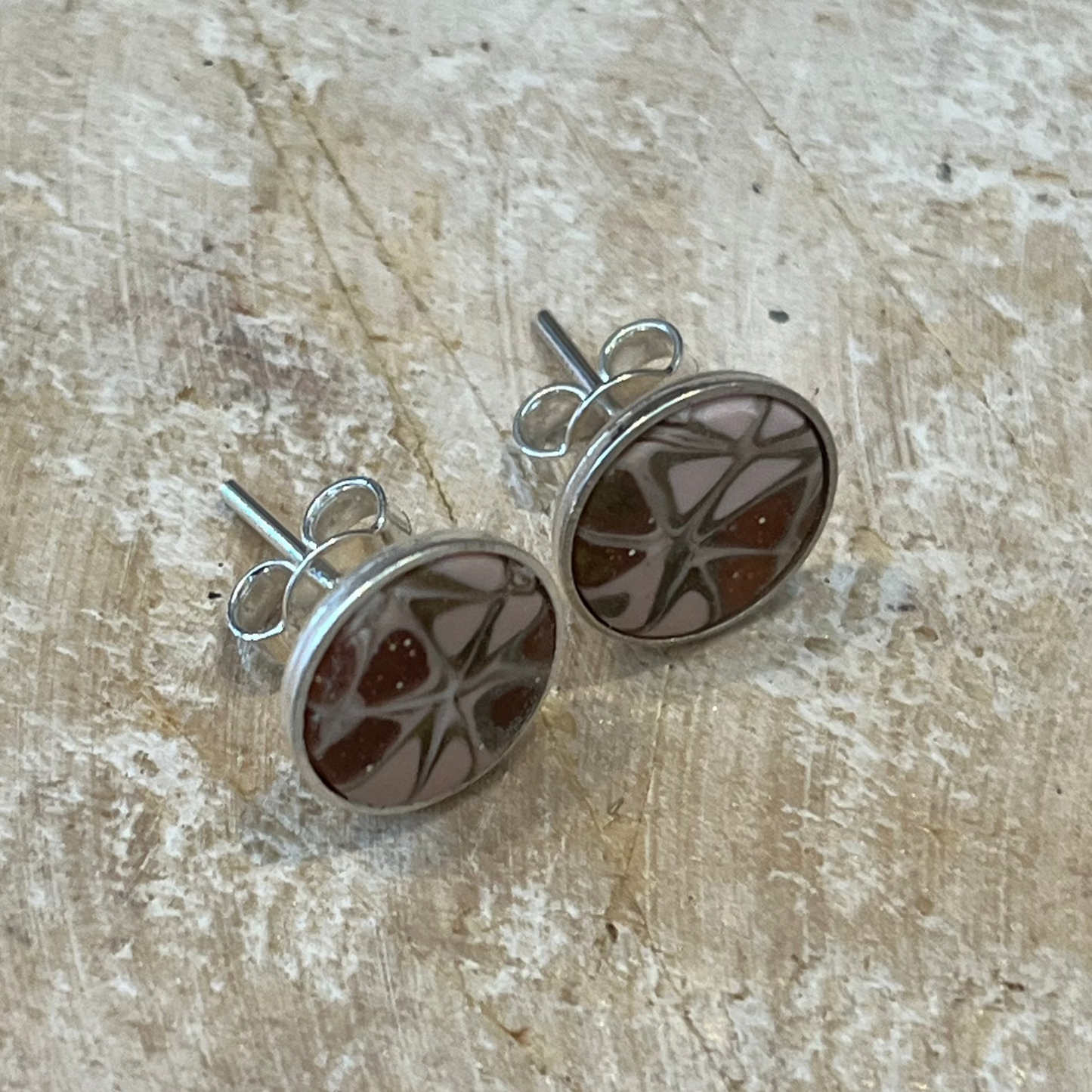 Mosaic “Gilded Rose ” 925 STERLING SILVER 10mm EARRING STUDS - handmade - by Stephanie Fraselle - Artisan Jewellery Design