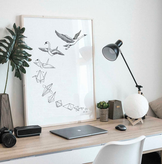 Premium Art Print - Swans Origami