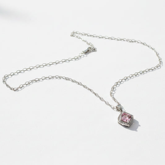 1CT Pink Sapphire & White Topaz | 925 Solid Sterling Silver Pendant with chain