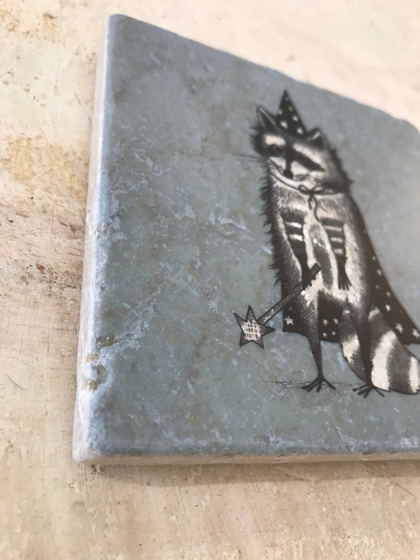 Naturstein-Kunstfliese „Waschbär-Magier“