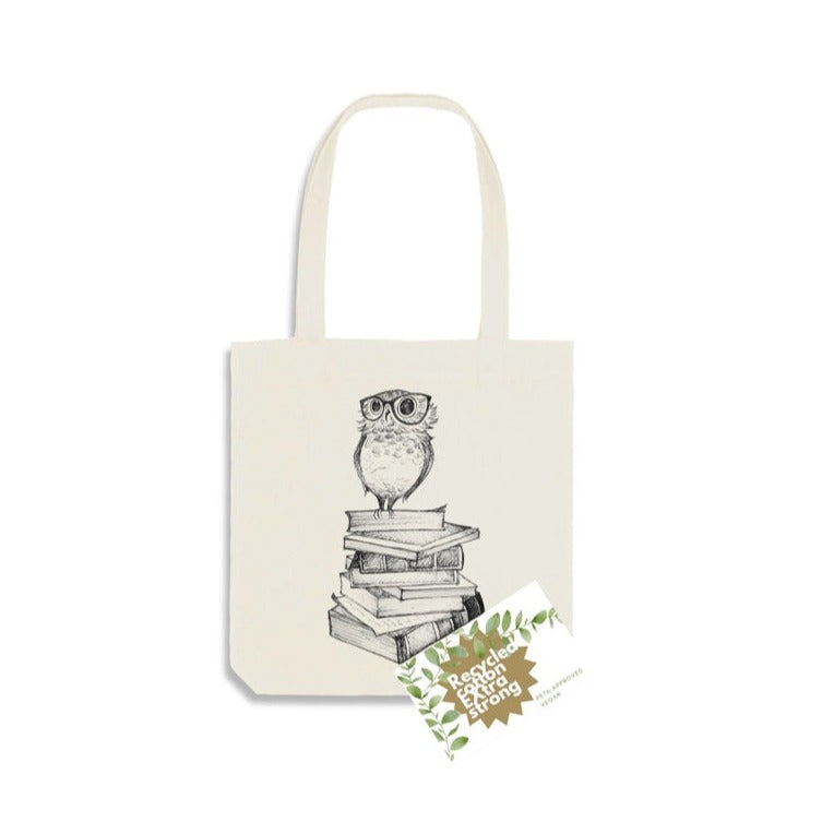 Bolsa de yute – Búho de la Sabiduría – Algodón RECICLADO.