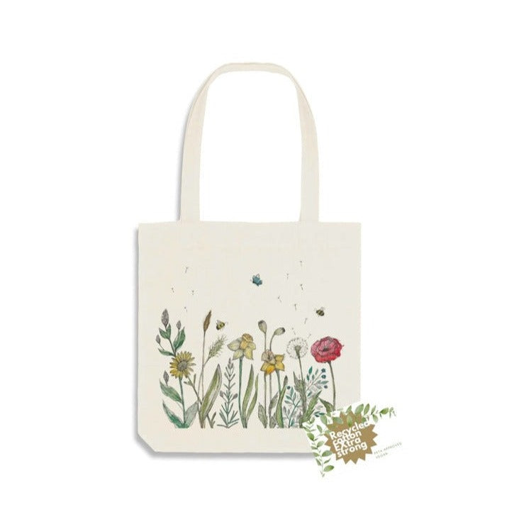 Jute bag - Flower Meadow - RECYCLED cotton.