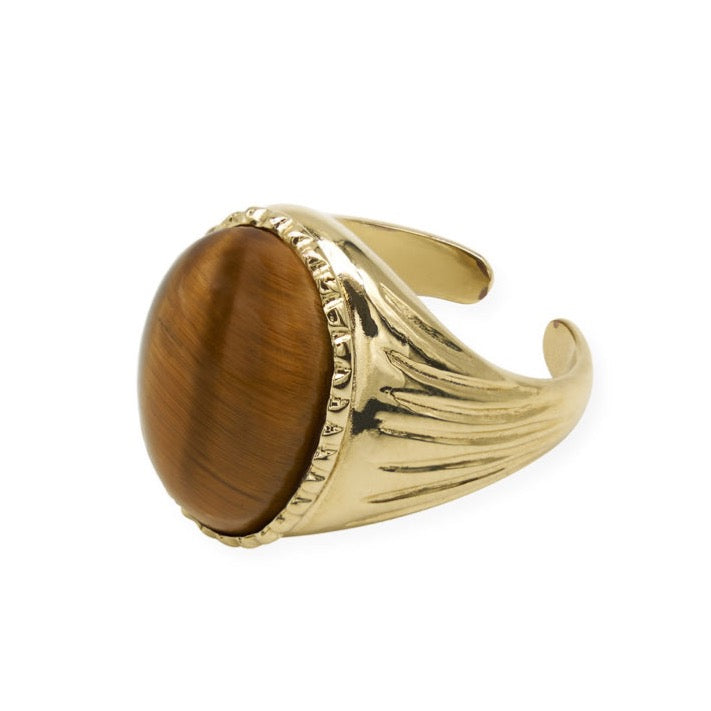 “RIO” Tiger eye natural gemstone adjustable ring by Hissia