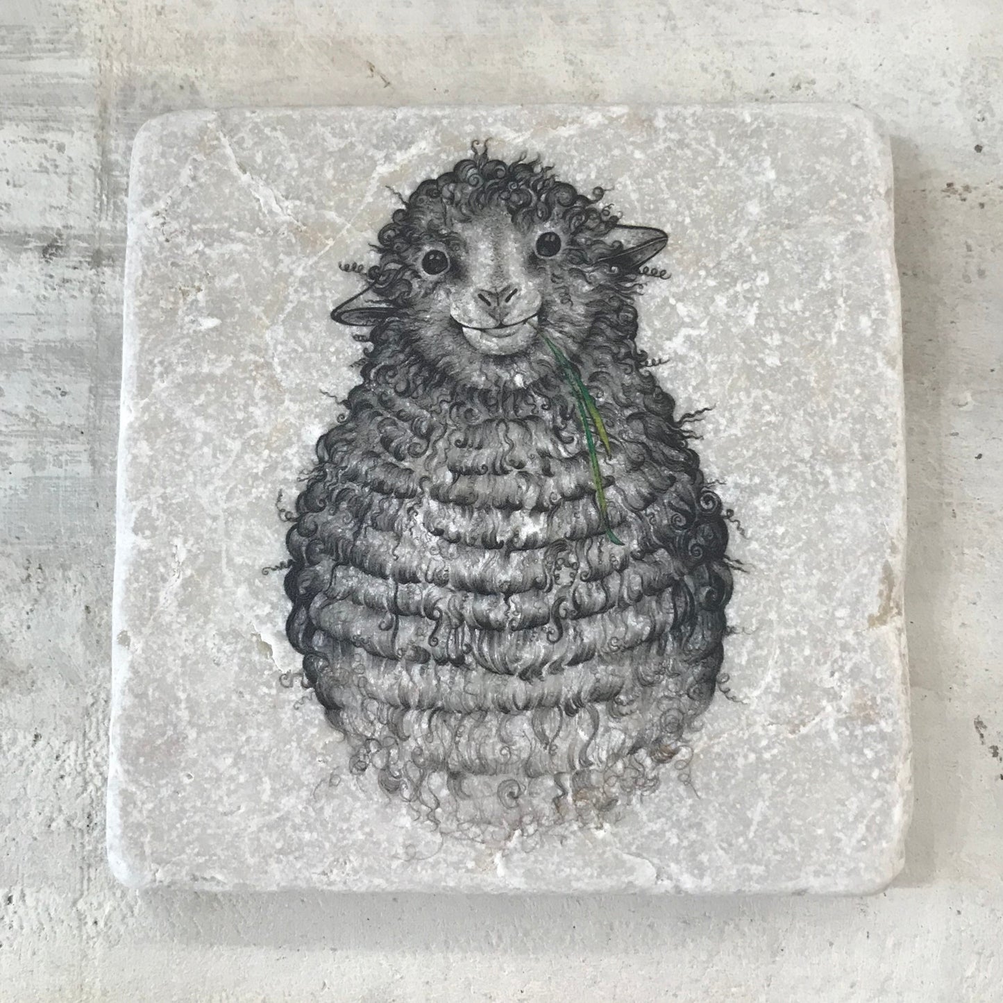 Natural stone art tiles SET OF THREE “Donkey burro/Rita /Wilfred the sheep”