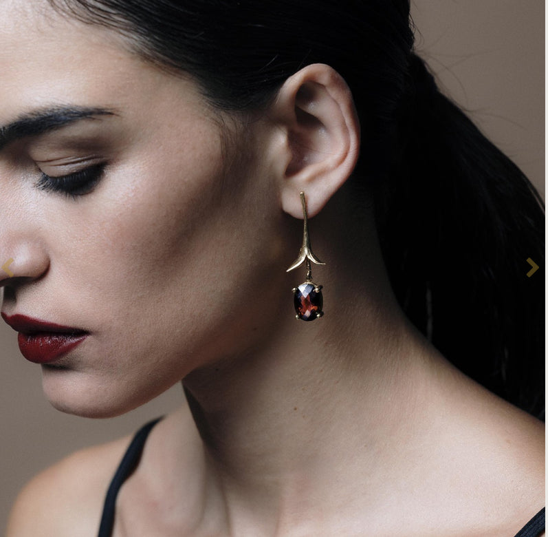 18 carat gold plated Flora Hissia Smoky quartz drop earrings