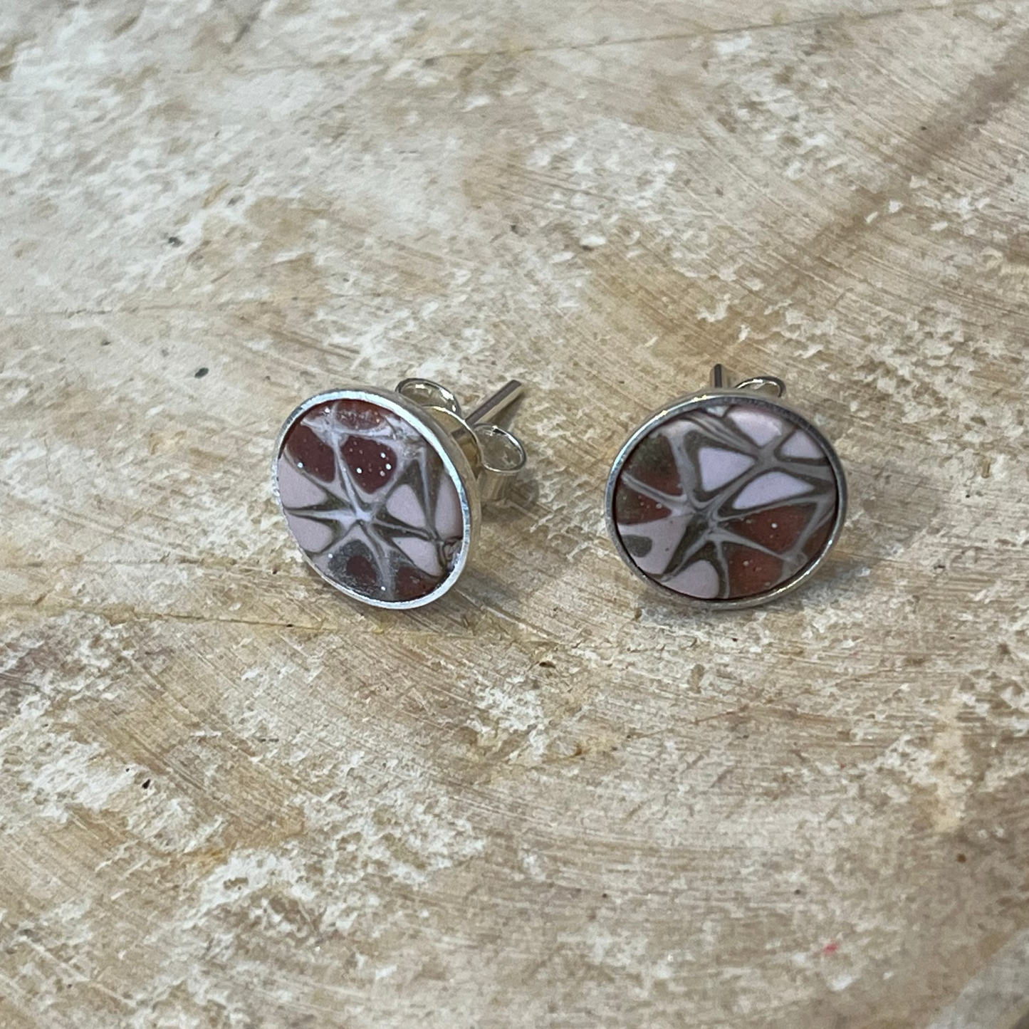 Mosaic “Gilded Rose ” 925 STERLING SILVER 10mm EARRING STUDS - handmade - by Stephanie Fraselle - Artisan Jewellery Design