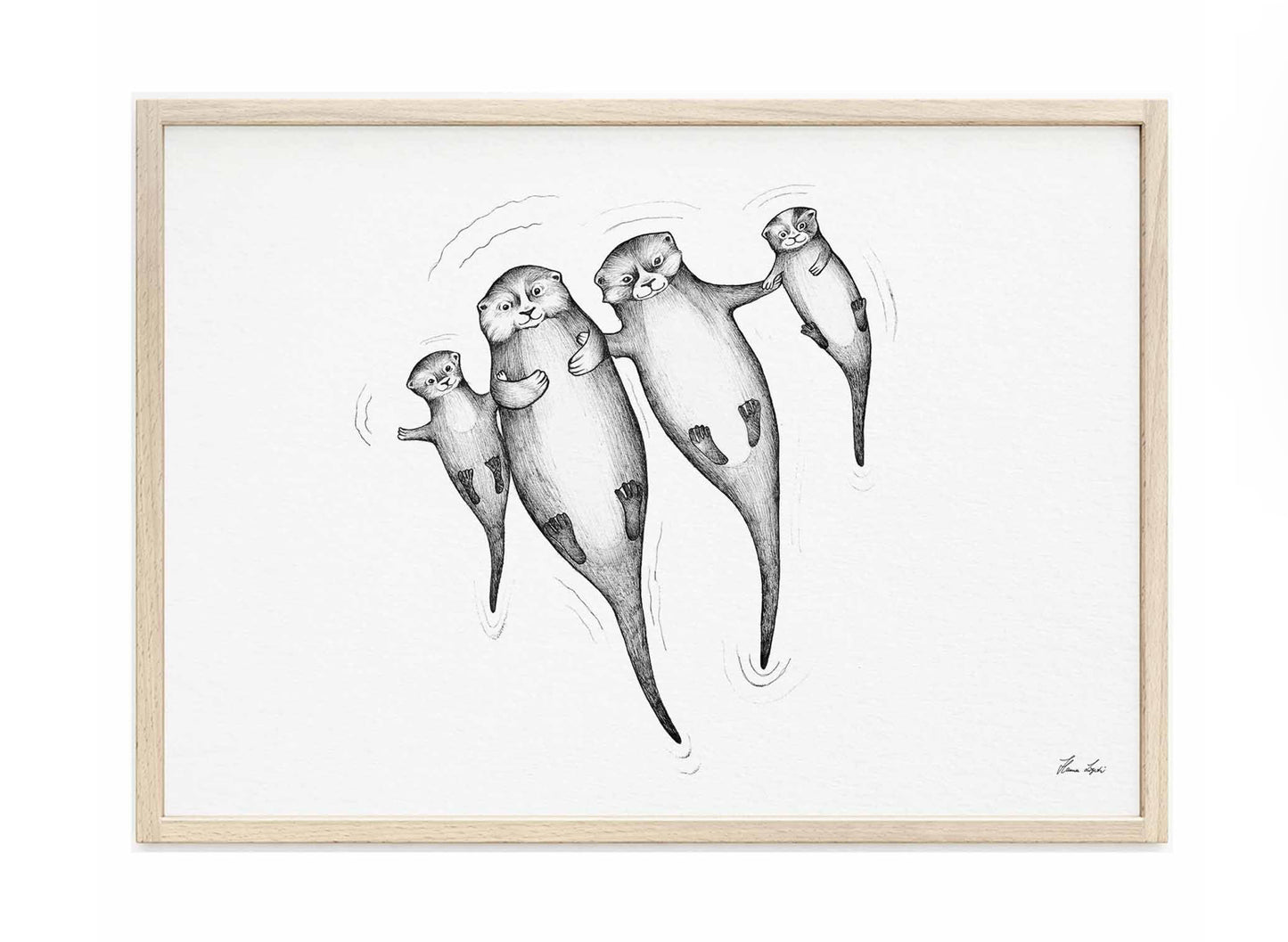 Premium Art Print - Otter family