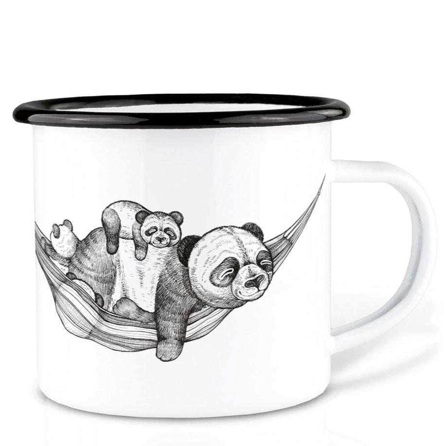 Robust and Light Enamel cup - Mother Panda taking a break with her cubs