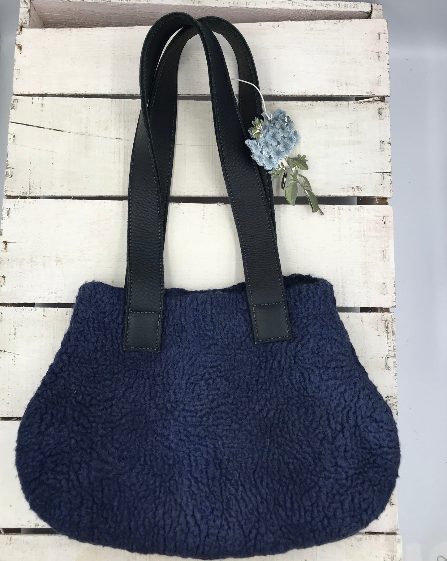 Handcrafted Navy Blue Nuno Felted Merino Wool Shoulder Bag