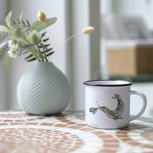 Ceramic Mug - Playful ocean encounter with a Sea Lion and a turtle