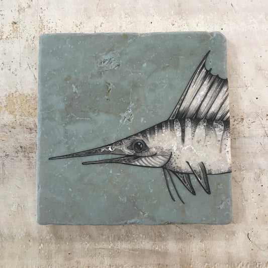 Azulejo artístico de piedra natural “Pez espada 1”