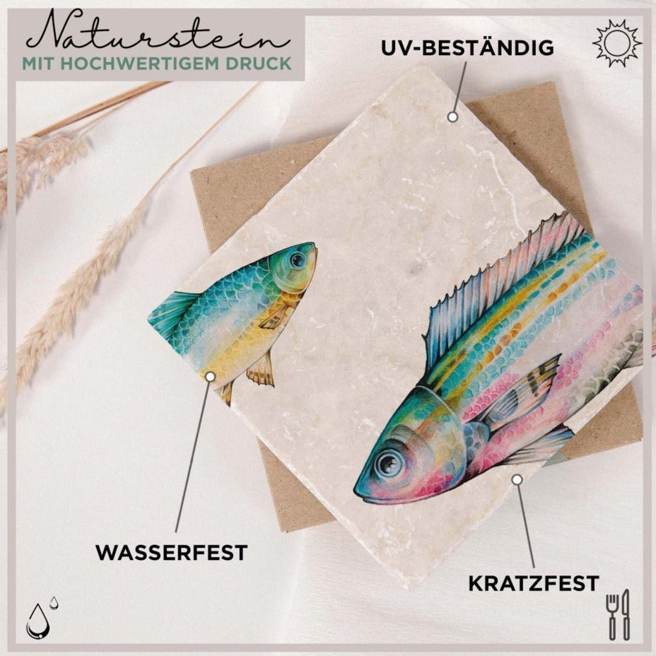 Natural stone art tile “Fish Duo Azur Nah”