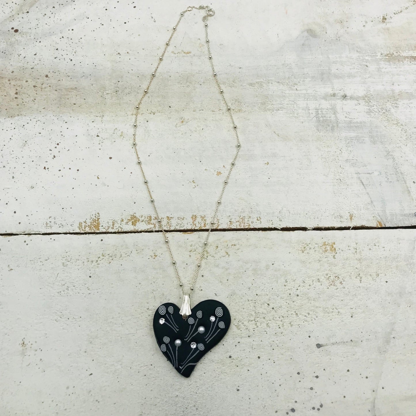 “Matte Black” Heart pendant - Sterling Silver 925 necklace by Stephanie Fraselle - Artisan Jewellery Design