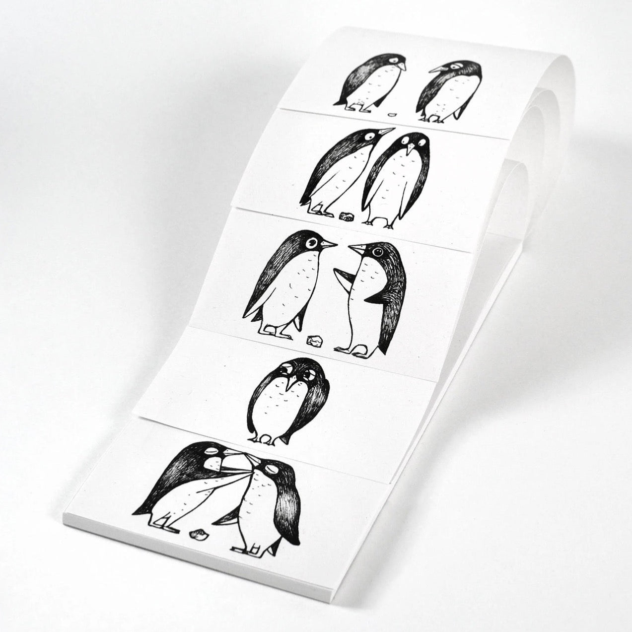 5 illustrations in 1 notepad - QUINTET penguins Love Story - RECYCLED PAPER