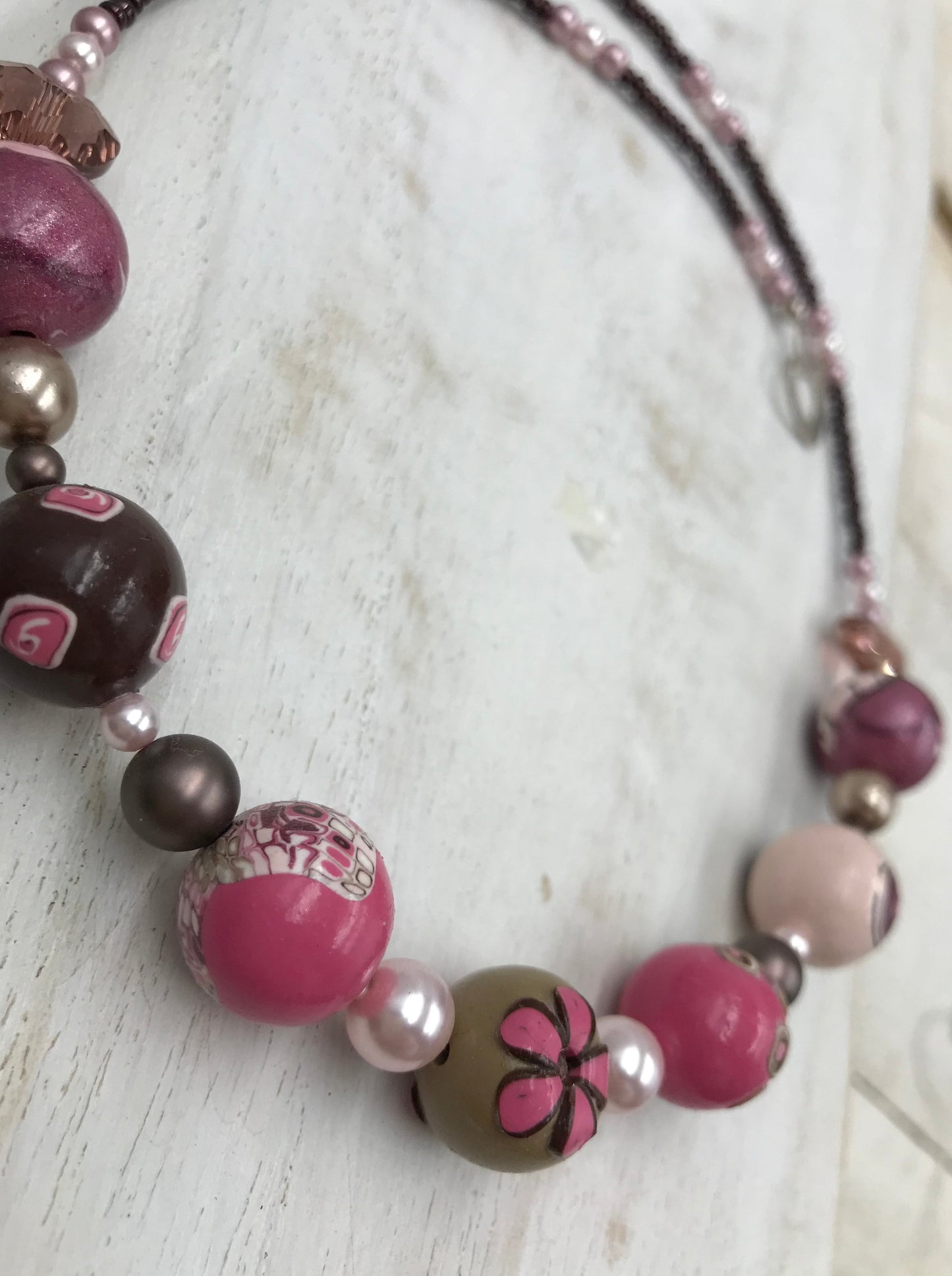 “Flamingo pearl” beaded Empress necklace by Stephanie Fraselle - Artisan Jewellery Design