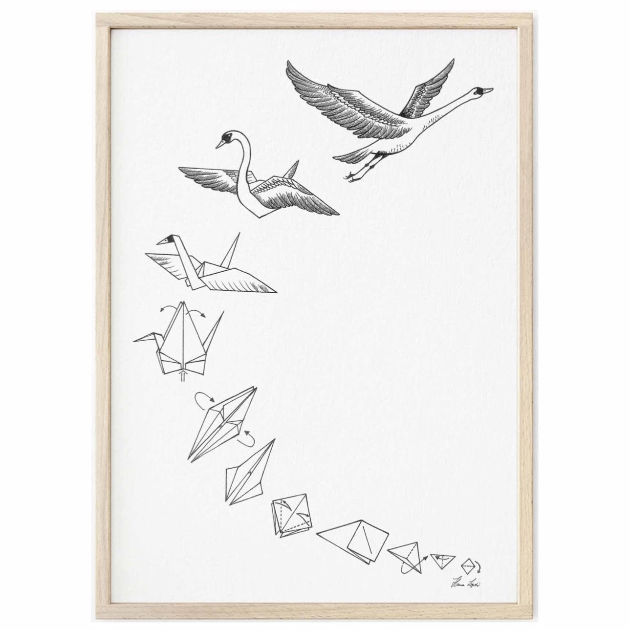 Premium Art Print - Swans Origami