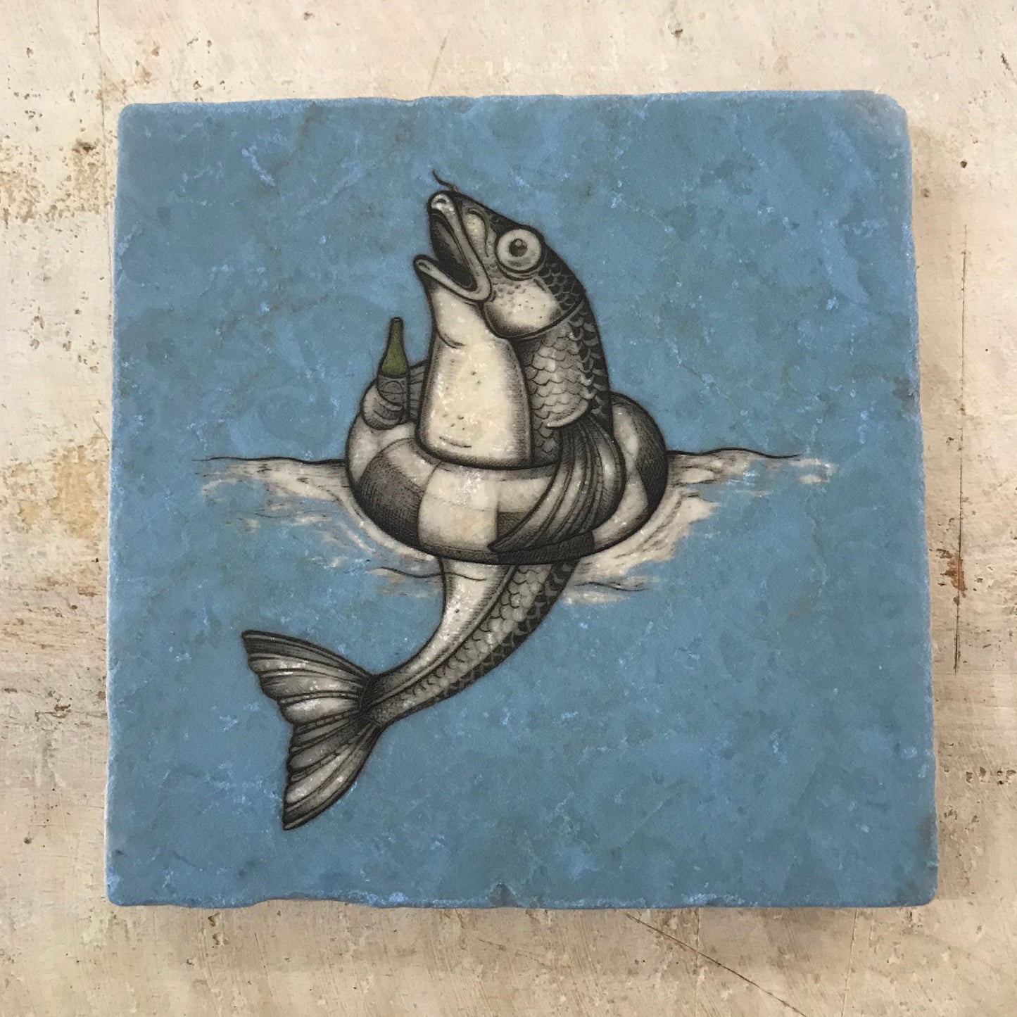 Natural stone art tile “Bernard the Dolphin”
