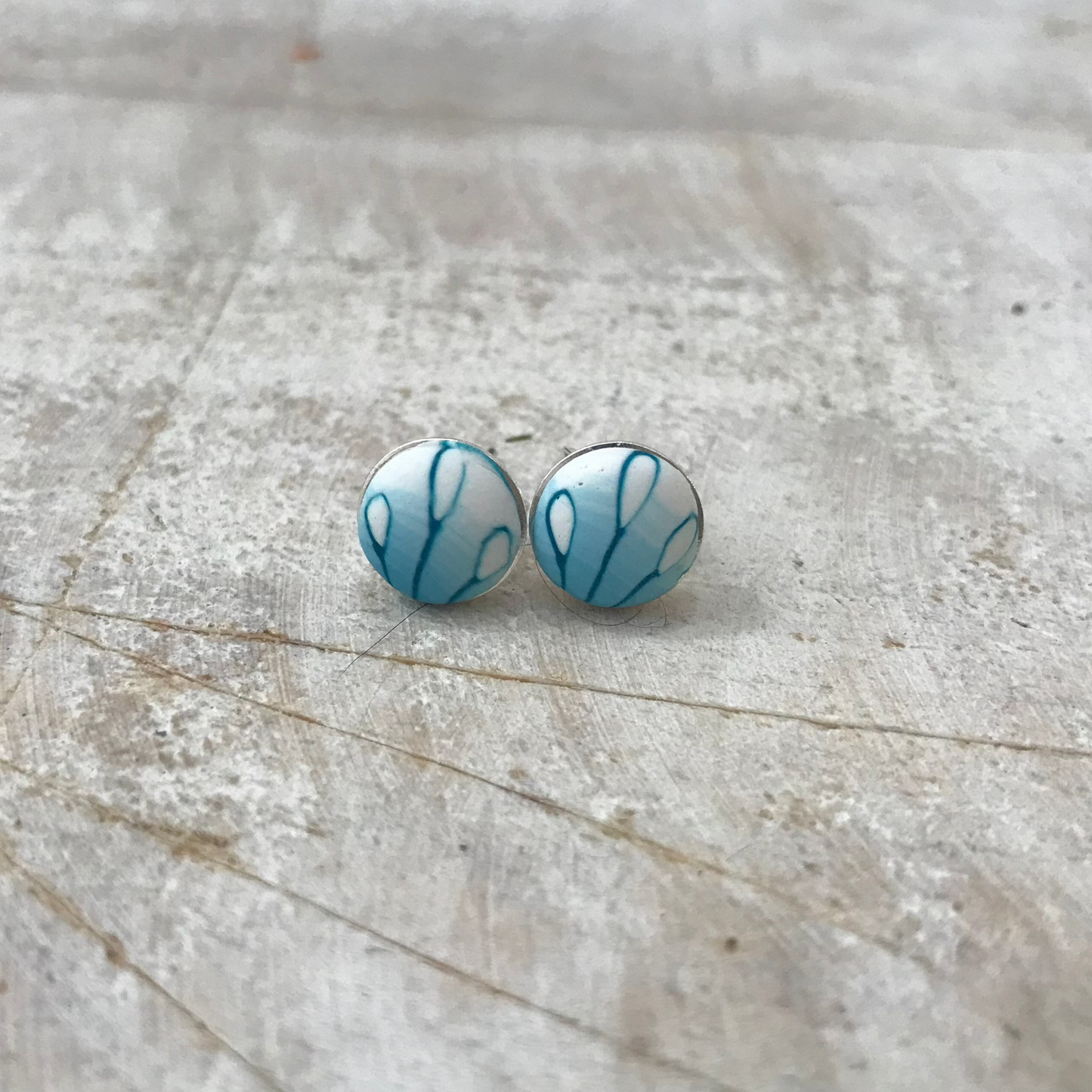 “Tranquil waters ” Floral Ocean 925 STERLING SILVER 8mm EARRING STUDS - handmade - by Stephanie Fraselle - Artisan Jewellery Design