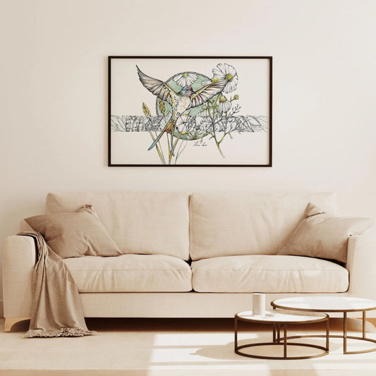 Premium Art Print - chamomile swallow