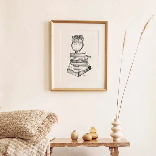 Premium Art Print - Spectacled Book Owl