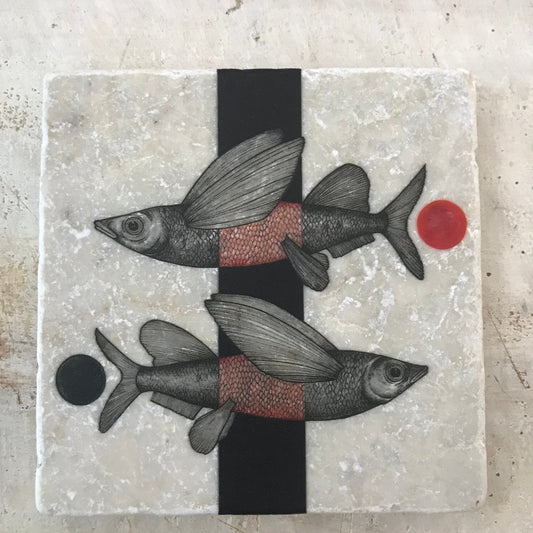 Azulejo artístico de piedra natural dos “Pez volador”