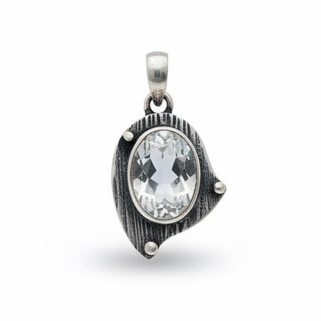 Sterling silver pendant | Natural White Topaz