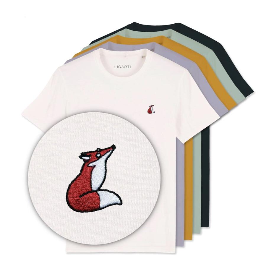 Unisex-T-Shirt aus Bio-Baumwolle mit Stickerei „Fuchs“
