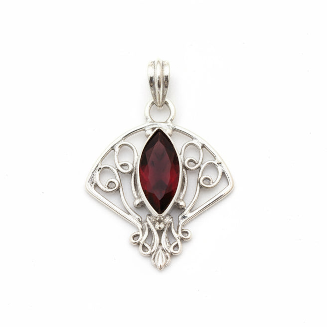 4CT Top Quality Fire Garnet 925 Solid Sterling Silver pendant 1 1/2” long