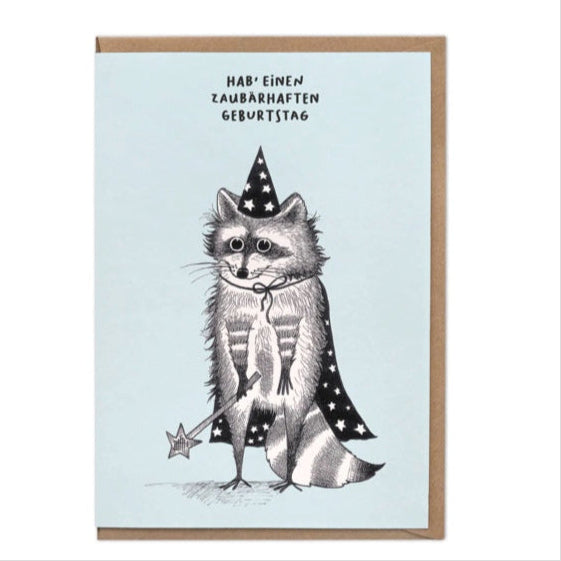 Raccoon Magician – „Hab einen zäuberhaften Geburtstag!“ (Have a Magical Birthday)- Blank Greeting card