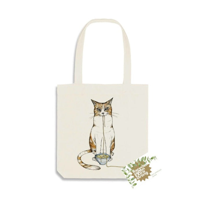 Bolsa de yute – Gato Ramen – Algodón RECICLADO.